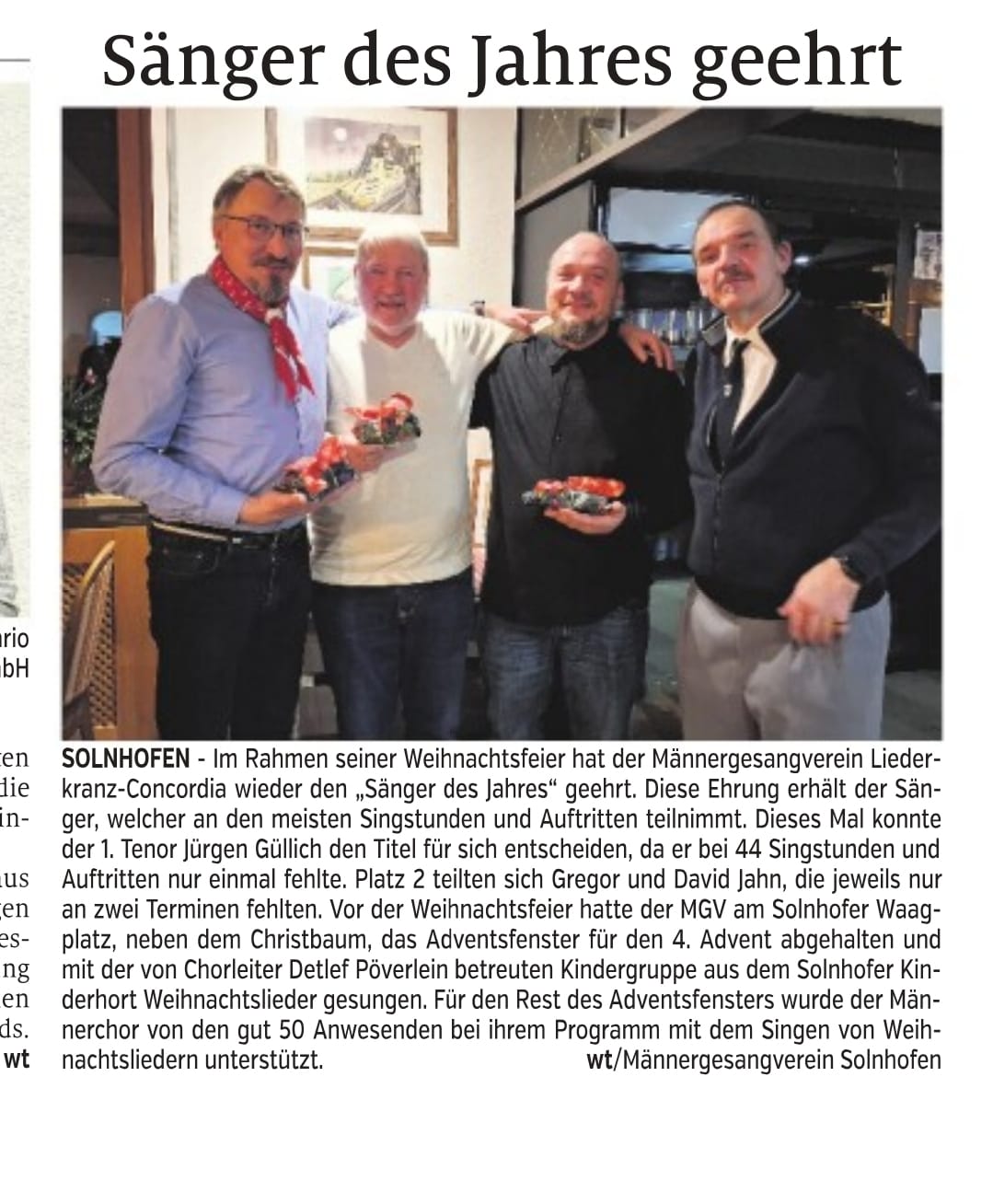 Ehrung Sänger des Jahres 2025